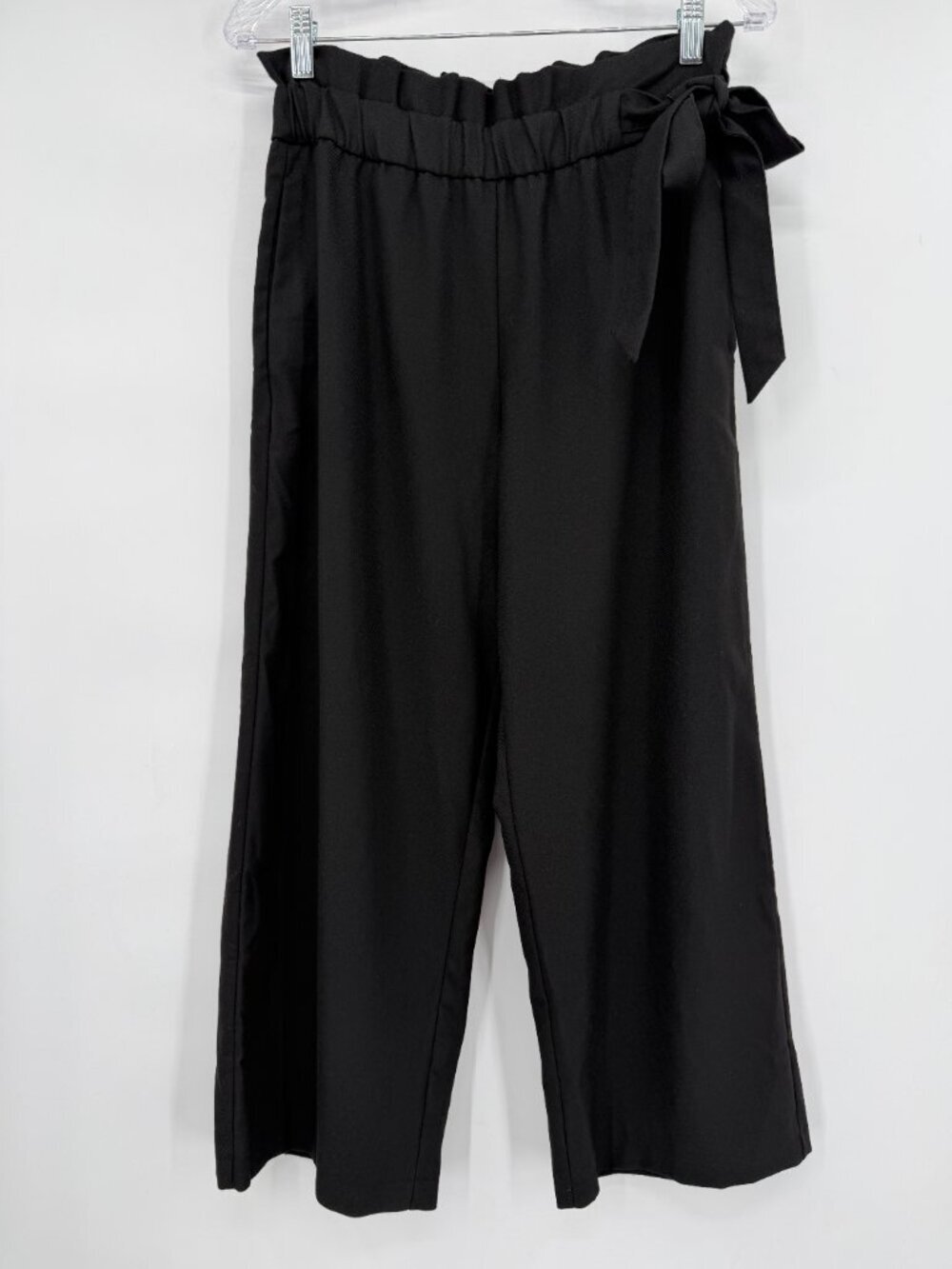 Zara TRF Collection Black Paperbag Waist Tie Belt Culotte Pants Women's Size M